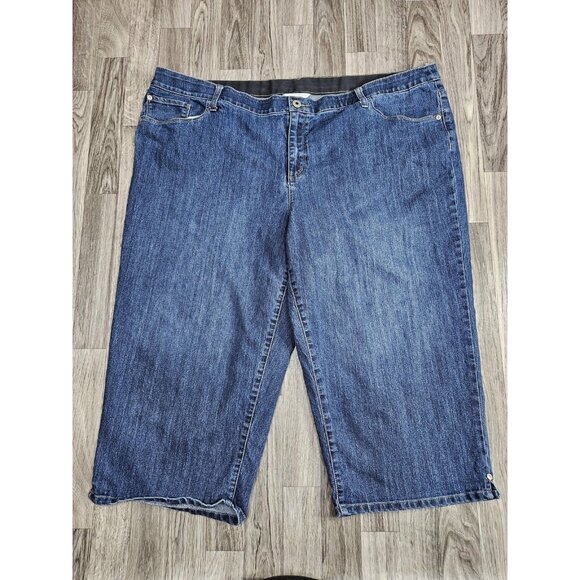(3/$35) CJ Banks Capri Pants Womens 26W Blue Denim Stretch Solid Plus Size - Picture 1 of 11